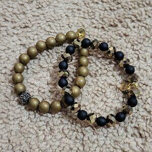Erimish Black Gold Beaded Gem Jams Stack Stretchy Bracelets